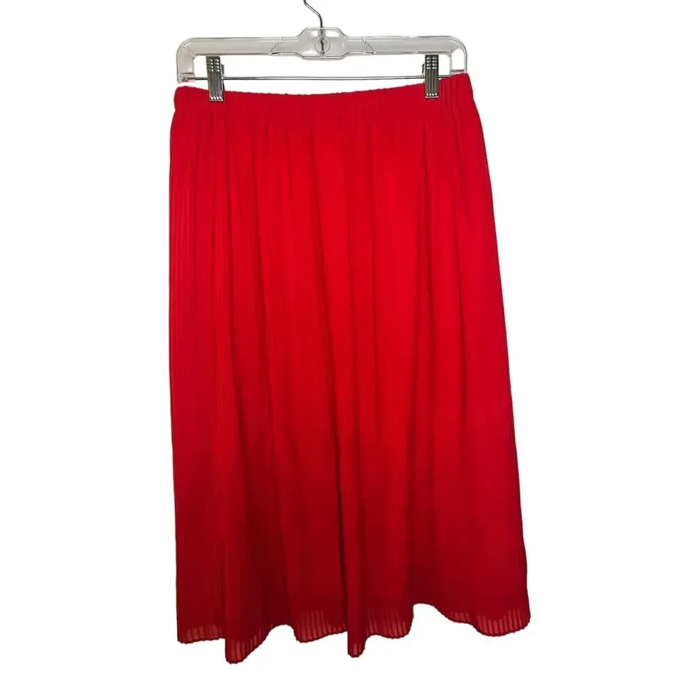 Vintage Three Flags California Red Pleated Midi Skirt